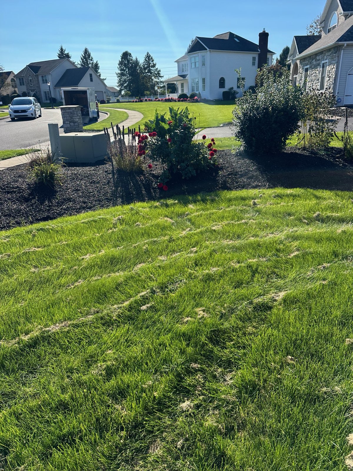 Turf and landscape beds in a residential neighborhood in Central PA