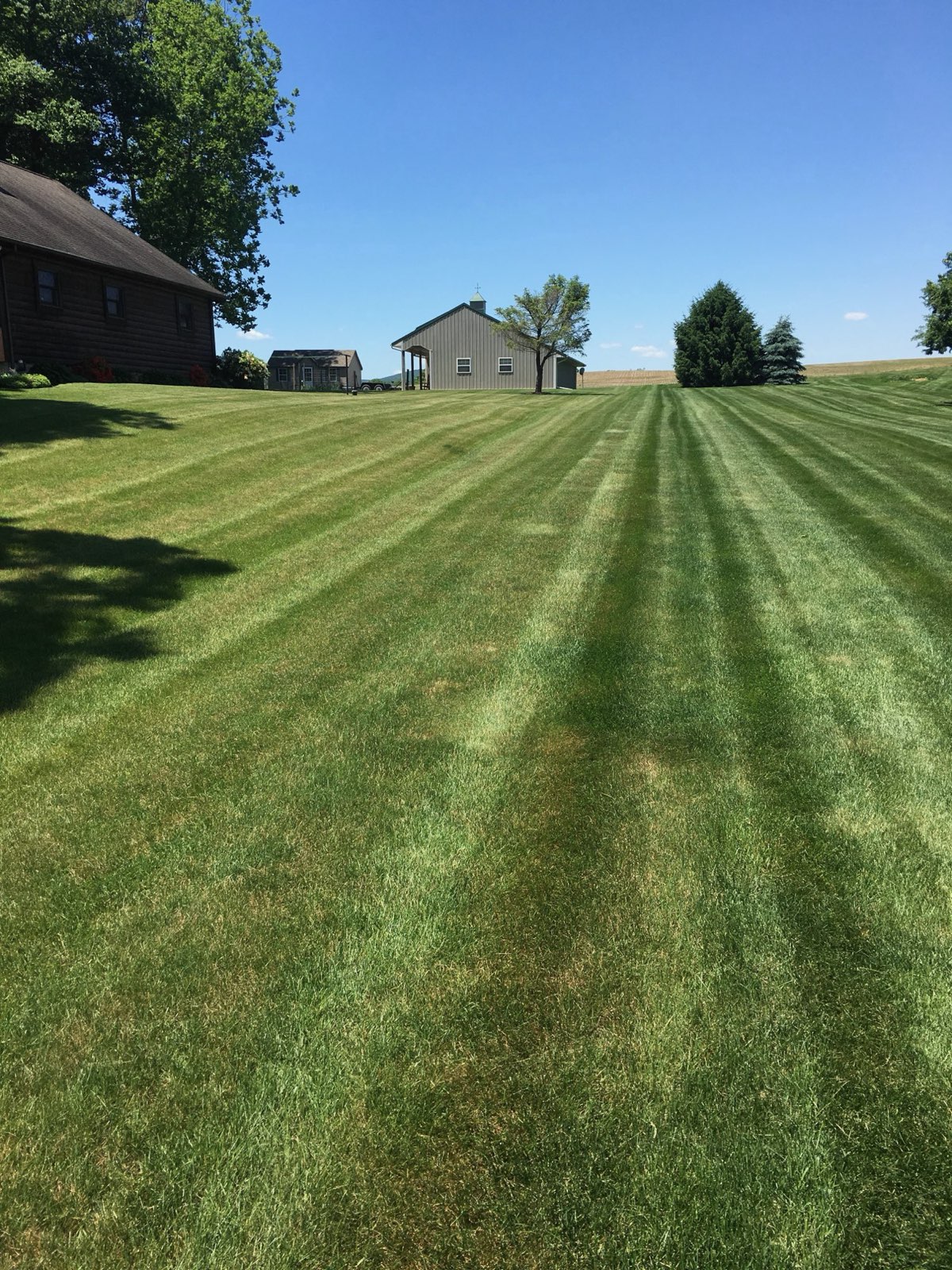 Thick, evenly striped turf on a Central PA property